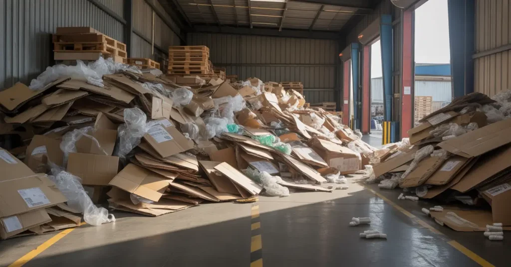 Piles of cardboard in warehouse