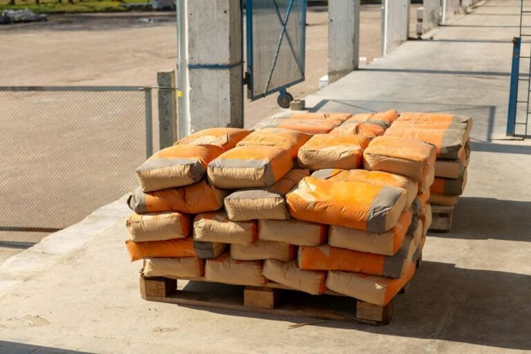 Palletized bags prepared for industrial packaging and shipping