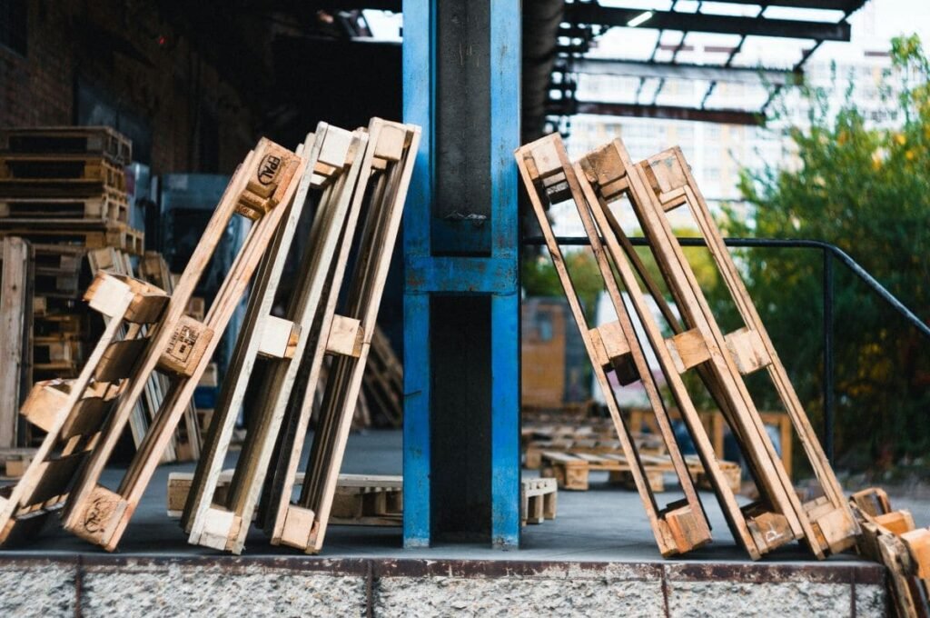 Wooden pallets stored for warehouse shipping operations