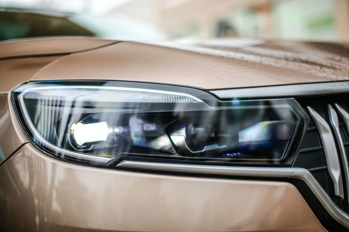 Close-up of an automotive headlight assembly