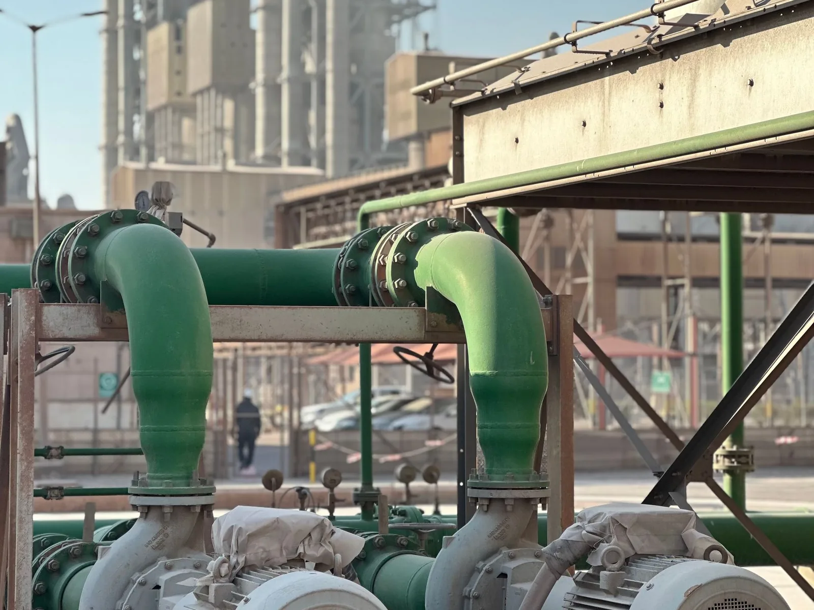 Industrial pumps and pipework at a power plant