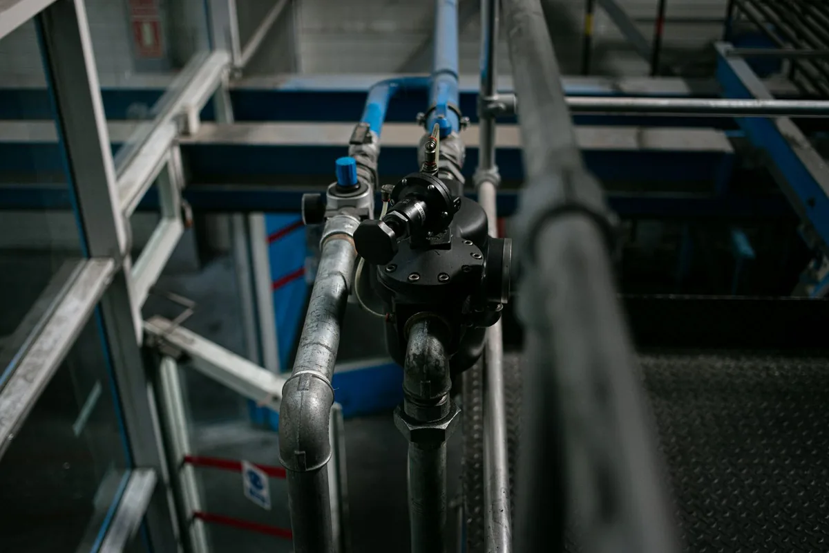 Close-up of industrial valves and pipe connections
