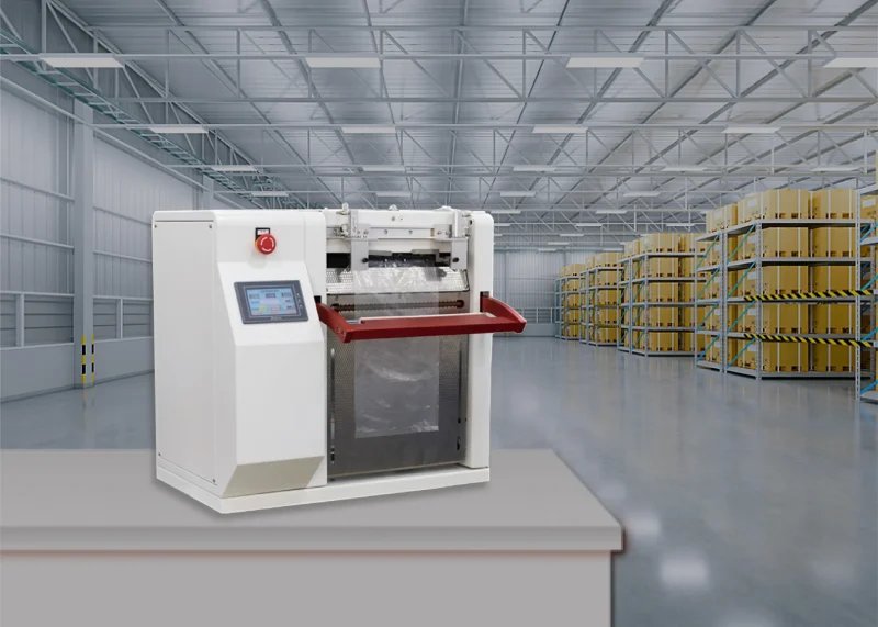 Modern bagging machine in warehouse setting.